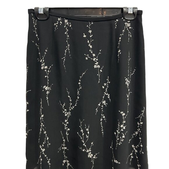 Talbots Petites Women's Black Floral Design A-Line Skirt Size 6 Feminine - Picture 1 of 10